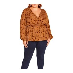 City Chic Women's Size XXL/24 Dotty Caramel and Black Wrap Top